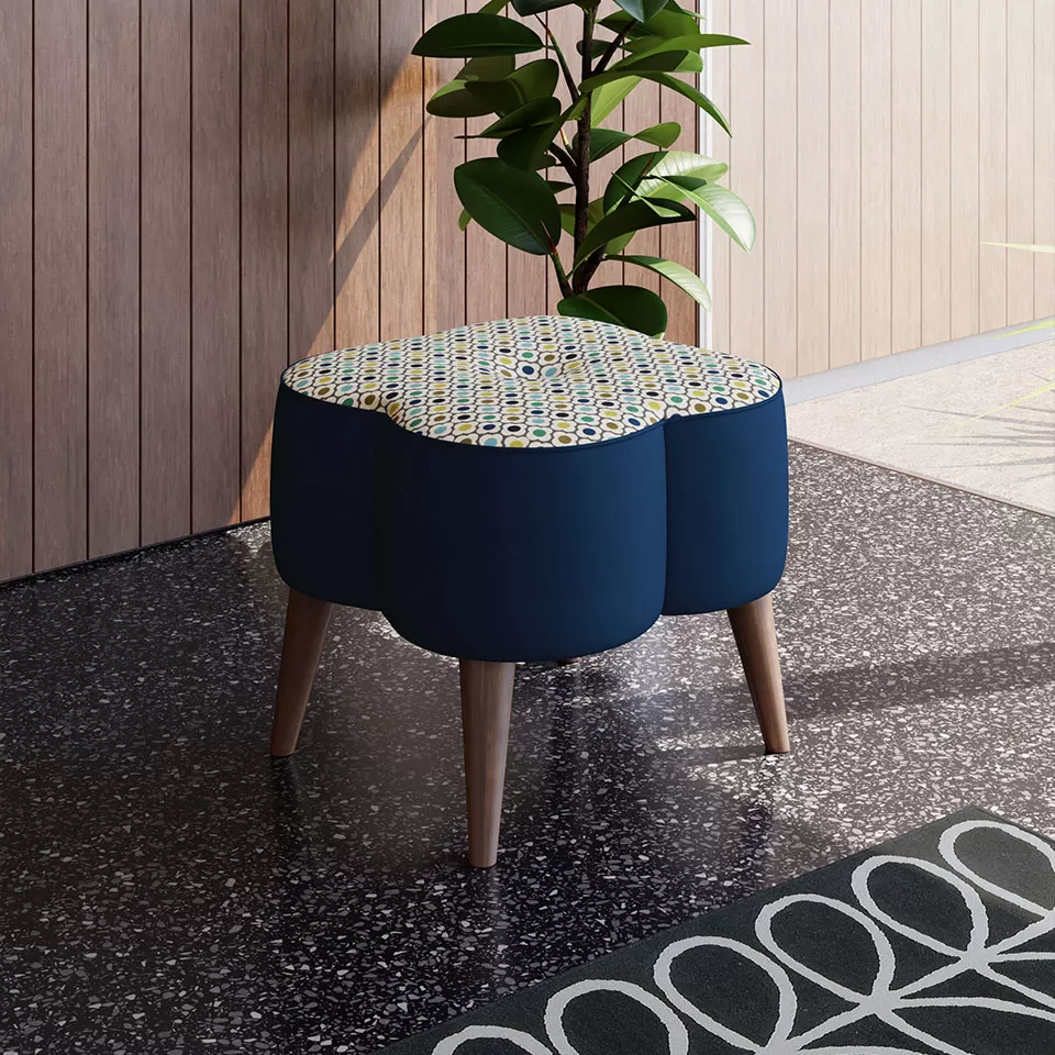 The Orla Kiely range of footstools combine contemporary design with mid-century influence, exuding elegance, with generous cushioning providing ample support.

Ideal for propping up tired feet, positioning in the centre your room or providing additional surface space.
