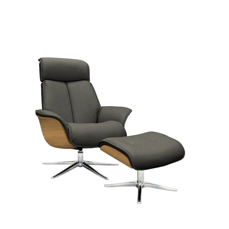 G Plan G Plan Lund Recliner Chair and Stool with Veneered Side in Leather