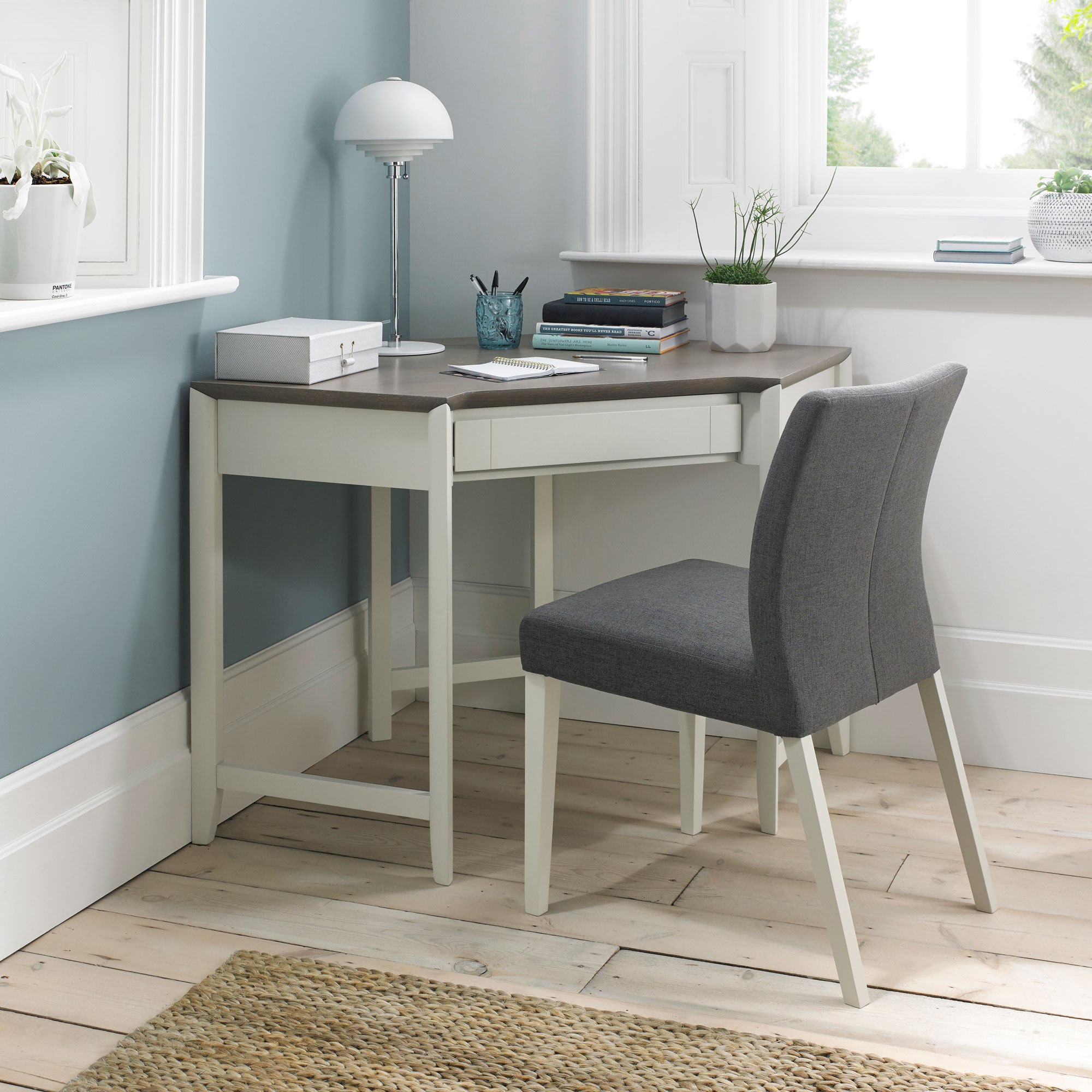 Bentley Designs Bergen Grey Washed Oak Soft Grey Corner Desk Haskins Furniture