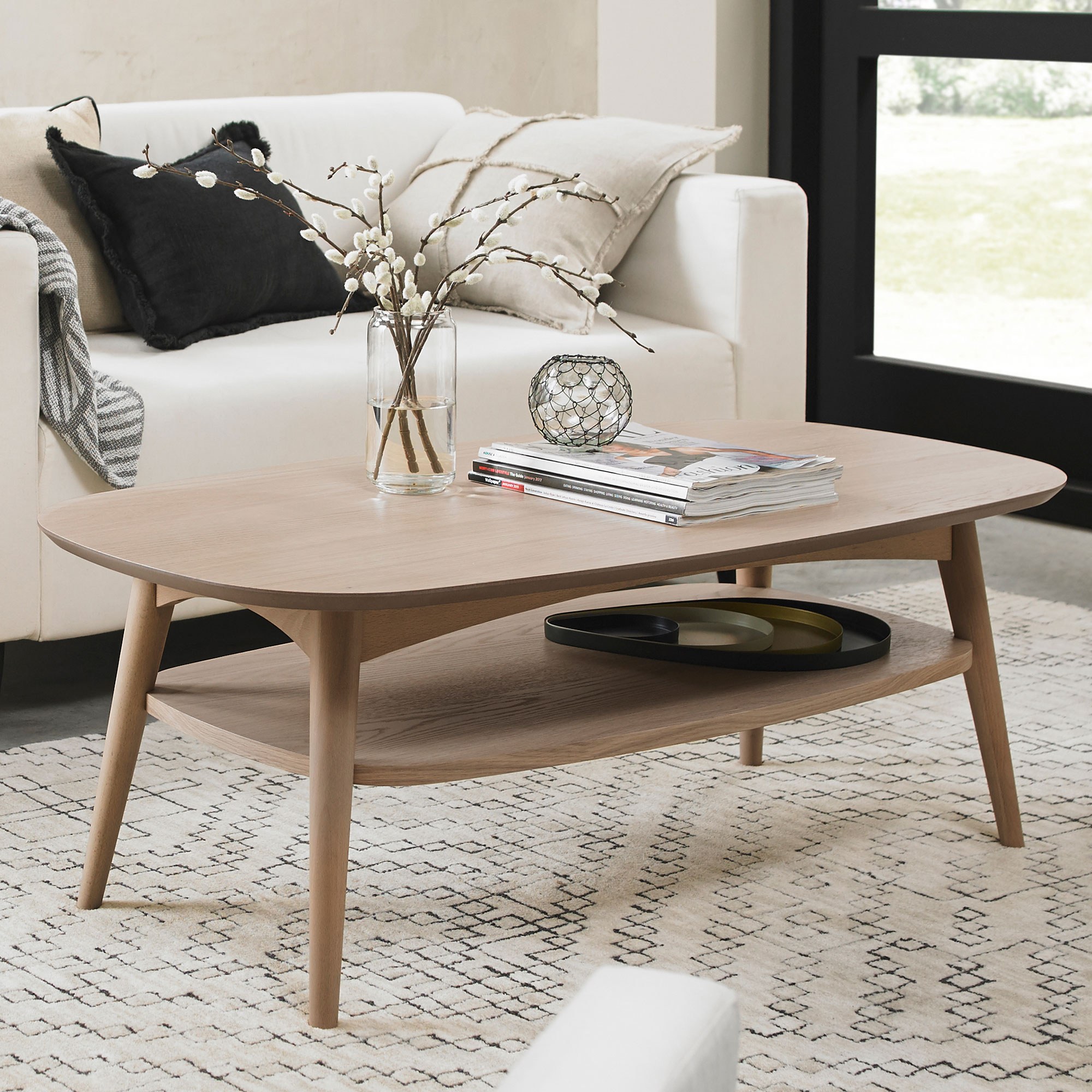 Wood coffee table with shelf sales