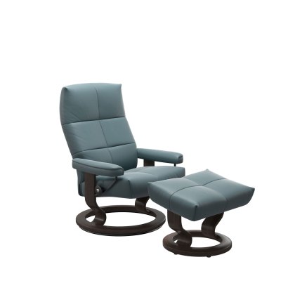 Stressless David Chair in Paloma Leather, Classic Base with Footstool