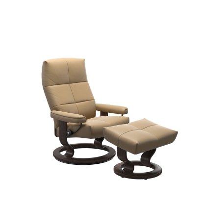Stressless David Chair in Paloma Leather, Classic Base with Footstool
