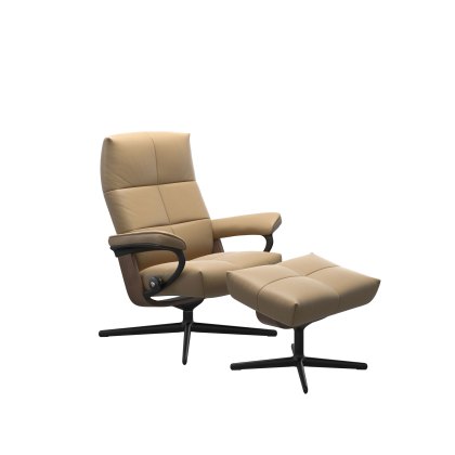 Stressless David Chair in Paloma Leather, Cross Base with Footstool