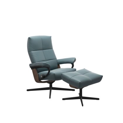 Stressless David Chair in Paloma Leather, Cross Base with Footstool