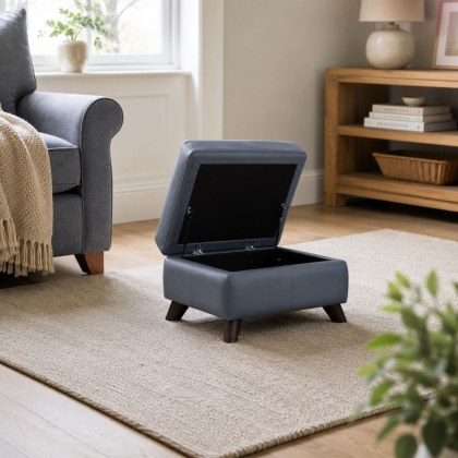 Olivia Storage Footstool In Leather