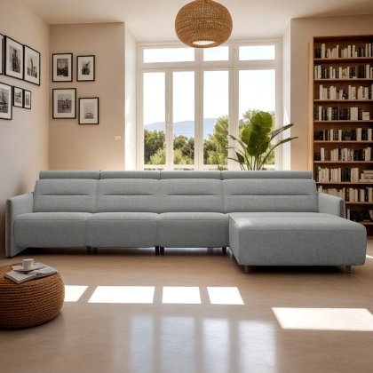 Stressless Emily 3 Seater, Power Right, Large Longseat Left, with Wood Arms in Fabric