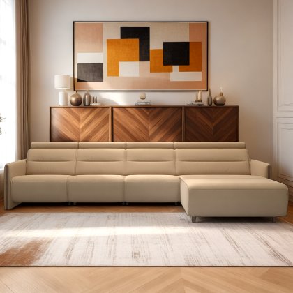 Stressless Emily 3 Seater, Power Right, Large Longseat Left, with Wood Arms in Leather