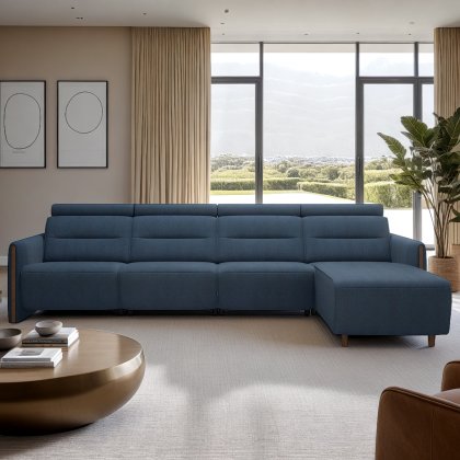 Stressless Emily 3 Seater, Power Right, Medium Longseat Left, with Wood Arms in Fabric