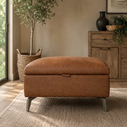Small Storage Footstool In Leather