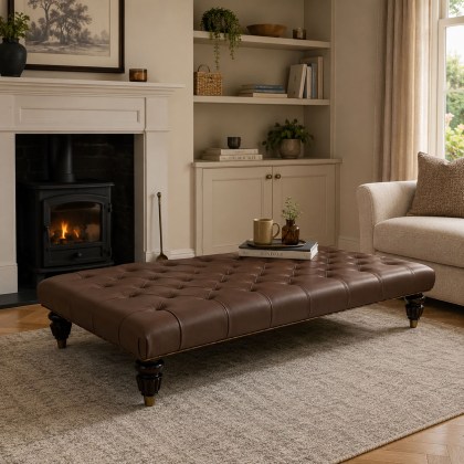 Bowmore Buttoned Stool In Leather Bowmore Buttoned Stool In Leather