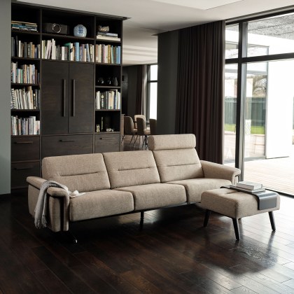 Stressless Stella 3.5 Seater Sofa with Wood Arms in Fabric Stressless Stella 3.5 Seater Sofa with Wood Arms in Fabric