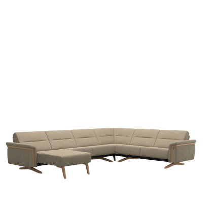 Stressless Stella Corner Group, 2 Seats with Medium Longseat LHF, 2 Seats RHF, with Wood Arms in Fab Stressless Stella Corner Group, 2 Seats with Medium Longseat LHF, 2 Seats RHF, with Wood Arms in Fab