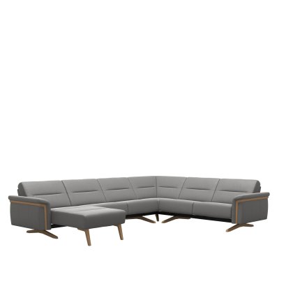 Stressless Stella Corner Group, 2 Seats with Medium Longseat LHF, 2 Seats RHF, with Wood Arms in Lea Stressless Stella Corner Group, 2 Seats with Medium Longseat LHF, 2 Seats RHF, with Wood Arms in Lea