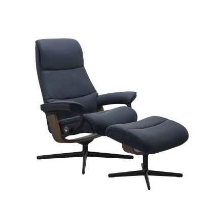 Stressless View Chair in Leather, Cross Base with Footstool Stressless View Chair in Leather, Cross Base with Footstool