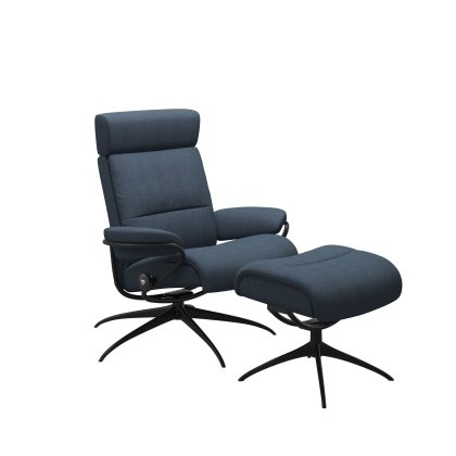 Stressless Tokyo Chair with Adjustable Headrest in Fabric, Star Base with Footstool