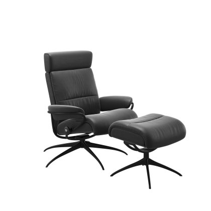 Stressless Tokyo Chair with Adjustable Headrest in Leather, Star Base with Footstool