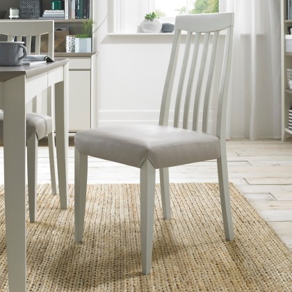 Bergen Grey Washed Slat Back Chair - Grey Bonded Leather (Pair) Bergen Grey Washed Slat Back Chair - Grey Bonded Leather (Pair)