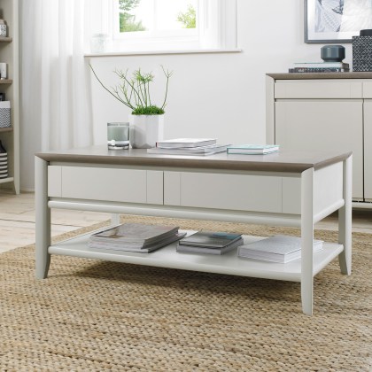 Bergen Grey Washed Oak & Soft Grey Coffee Table with Drawer