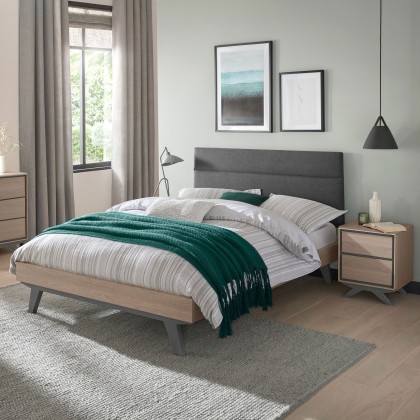 Brunel Scandi Oak & Dark Grey 135cm Upholstered Bedstead
