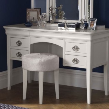 Chantilly White Stool - Grey Fabric