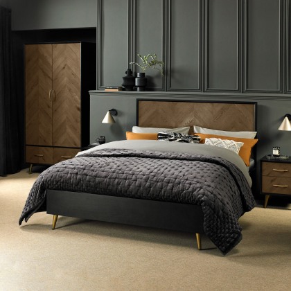 Sienna Fumed Oak & Peppercorn 135cm Panel Bedstead