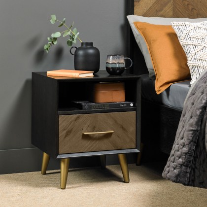 Sienna Fumed Oak & Peppercorn 1 Drawer Nightstand