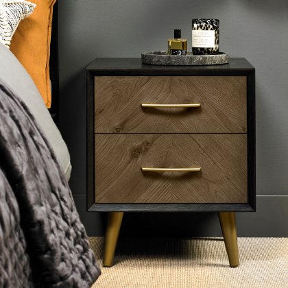 Sienna Fumed Oak & Peppercorn 2 Drawer Nightstand