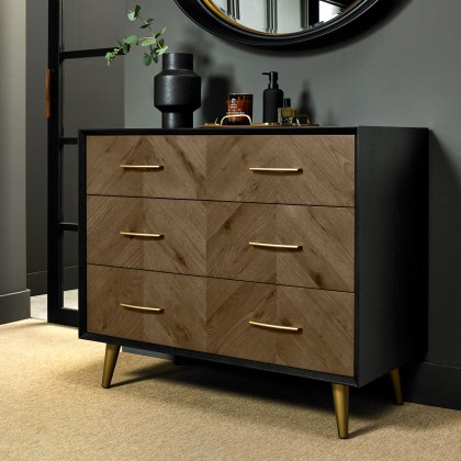 Sienna Fumed Oak & Peppercorn 3 Drawer Chest