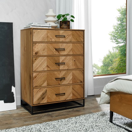 Riva Oak 5 Drawer Tall Chest