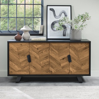 Emerson Rustic Oak & Peppercorn Wide Sideboard