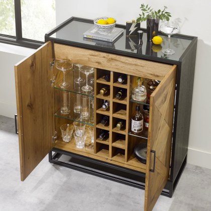 Indus Rustic Oak Drinks Cabinet