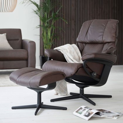 Stressless Reno Chair in Leather, Cross Base with Footstool