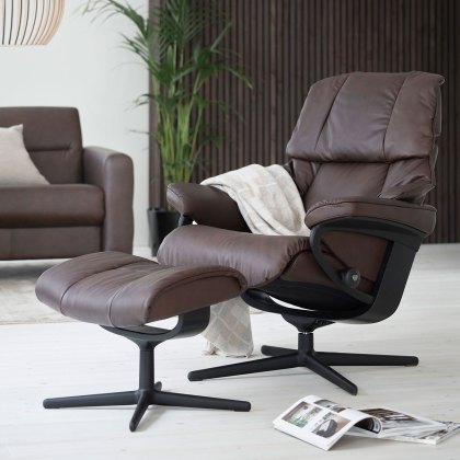 Stressless Reno Chair in Leather, Cross Base with Footstool Stressless Reno Chair in Leather, Cross Base with Footstool