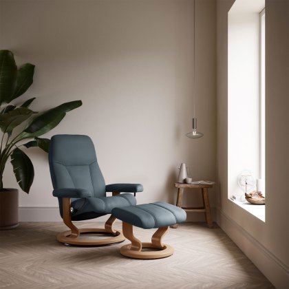 Stressless Consul Chair in Leather, Classic Base with Footstool Stressless Consul Chair in Leather, Classic Base with Footstool