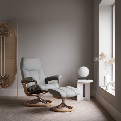 Stressless Consul Chair in Leather, Signature Base with Footstool Stressless Consul Chair in Leather, Signature Base with Footstool