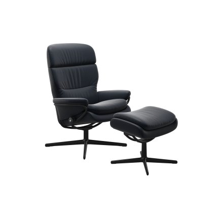 Stressless Rome Chair with Adjustable Headrest in Fabric, Star High Base with Footstool Stressless Rome Chair with Adjustable Headrest in Fabric, Star High Base with Footstool