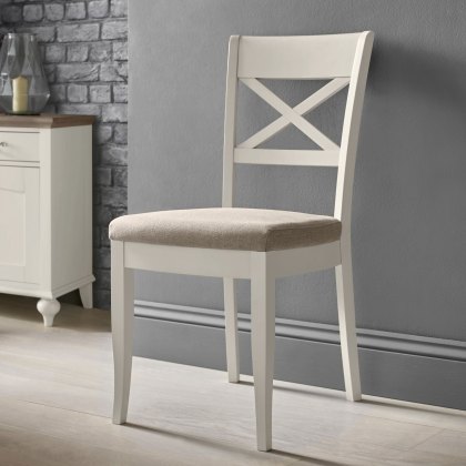 Montreux Washed Oak and Soft Grey X Back Chair - Sand Fabric (Pair)