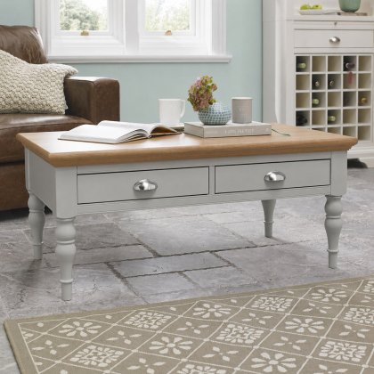 Montreux Washed Oak and Soft Grey Coffee Table - Turned Leg