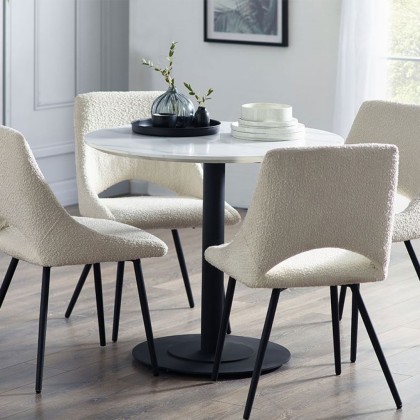 Bistro III 80cm Round White Marble and Black Base Table Bistro III 80cm Round White Marble and Black Base Table