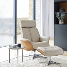 G Plan Lund Recliner Chair and Stool with Veneered Side in Fabric