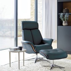G Plan Lund Recliner Chair and Stool with Veneered and Upholstered Side in Leather