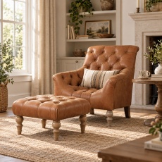 Newton Buttoned Stool in Leather