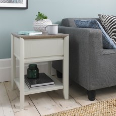 Bergen Grey Washed Oak & Soft Grey Lamp Table with Drawer