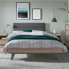 Brunel Scandi Oak & Dark Grey 150cm Upholstered Bedstead