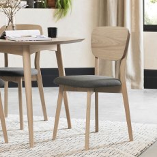 Dansk Scandi Oak Veneer Back Chairs - Cold Steel Fabric (Pair)