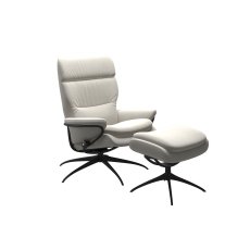 Stressless Rome Chair with Adjustable Headrest in Leather, Star Base with Footstool Stressless Rome Chair with Adjustable Headrest in Leather, Star Base with Footstool