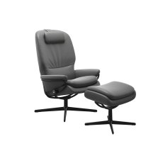Stressless Rome Chair with Adjustable Headrest in Leather, Urban Cross High Base with Footstool Stressless Rome Chair with Adjustable Headrest in Leather, Urban Cross High Base with Footstool