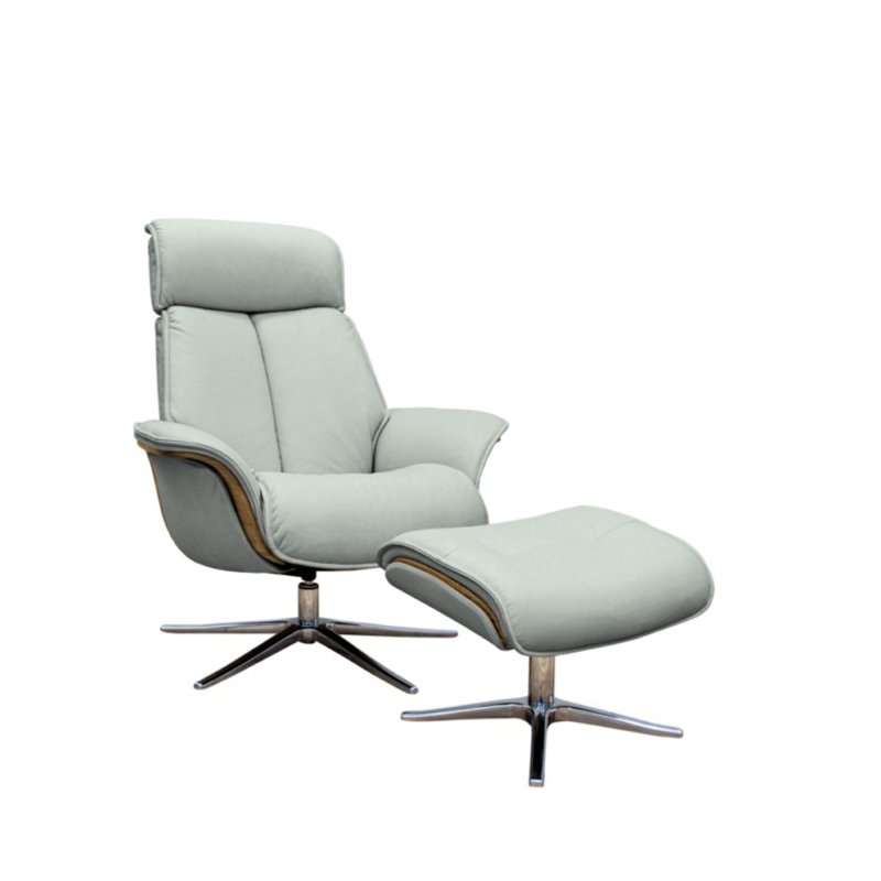 G Plan G Plan Lund Recliner Chair and Stool with Veneered and Upholstered Side in Leather