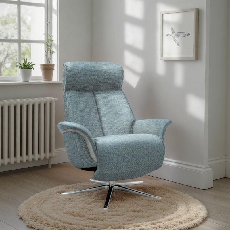 G Plan G Plan Oslo Power Recliner Chair with Veneered and Upholstered Side in Fabric