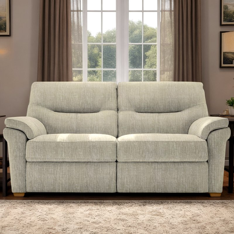G Plan G Plan Seattle 2.5 Seater Heated Seat Sofa with Show Wood in Fabric